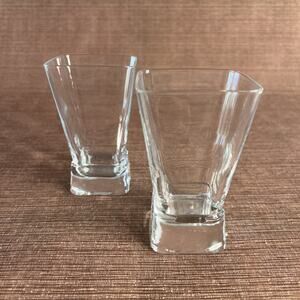 Heavy Clear Glass Square Tumbler • 4.5" • Vintage V‑Shape Weighted Barware